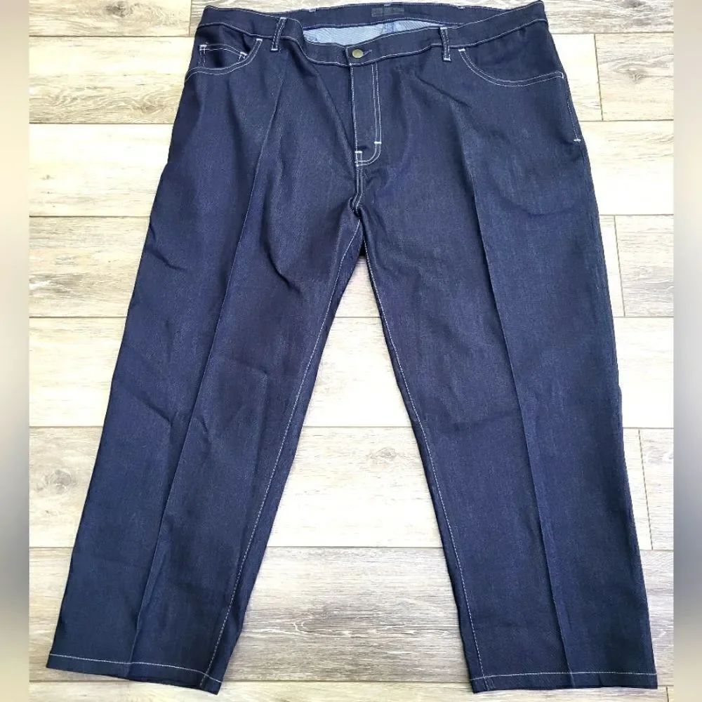 Blue Delta bespoke custom made jeans,  dark denim white stitching